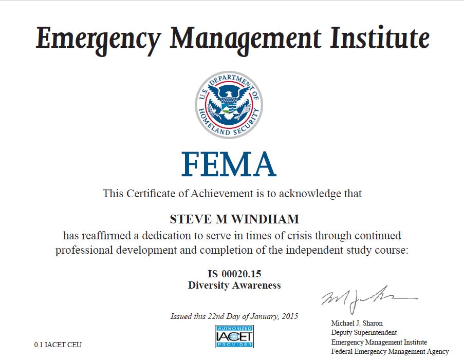 EDUCATION & TRAINING — FEMA – STEVE M. WINDHAM, LLM, MBA, EA