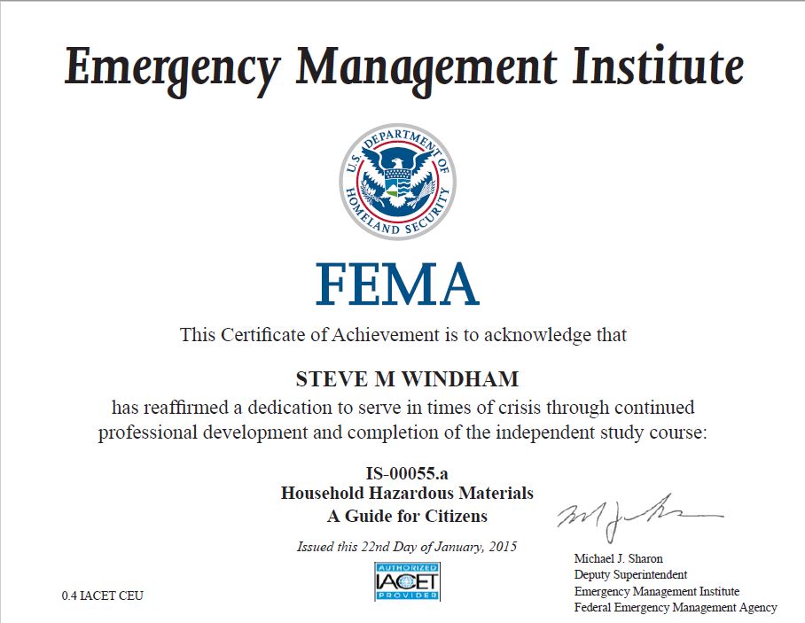 EDUCATION & TRAINING — FEMA – STEVE M. WINDHAM, LLM, MBA, EA